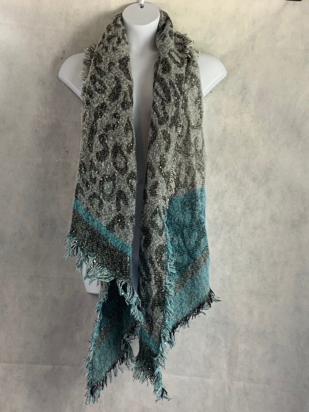 INC International Concepts Women's Leopard Sequin Wrap Scarf, Gray Multi, OS